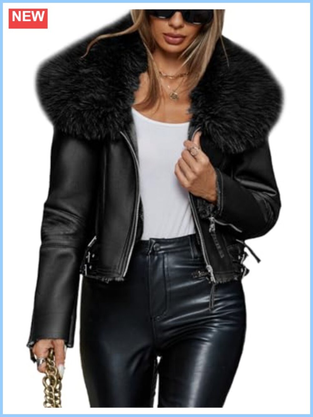 Faux Leather Aviator Jacket Sherpa Lined Winter Coat